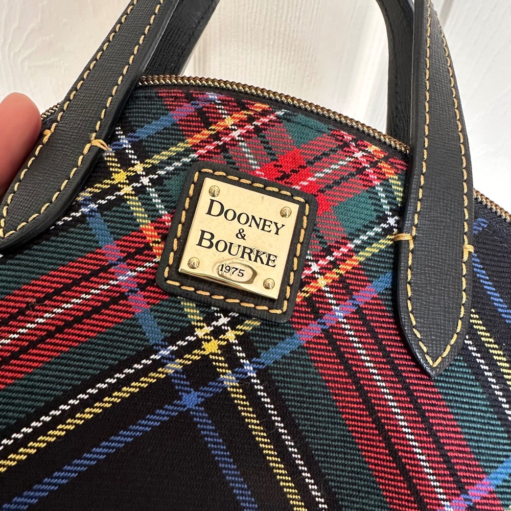 Dooney & Bourke Tartan Plaid Dome Satchel Crossbody Black Red Multi Gold Chain - Picture 13 of 16